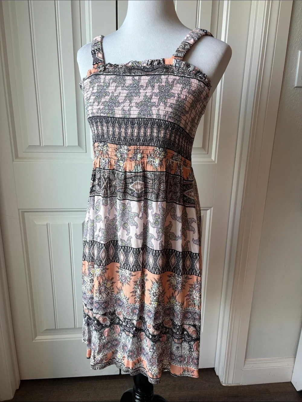 art class Peach and Black Patterned Midi Dress
